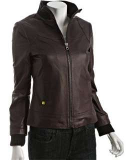Soia & Kyo dark purple leather Elena zip front jacket   up 