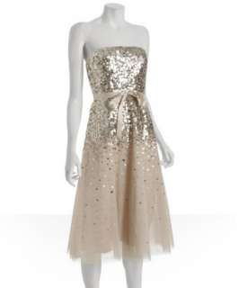 style #300894301 gold sequin strapless tulle dress