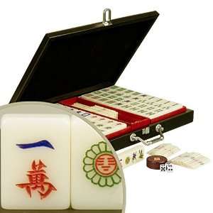  Ivory White Tile Chinese Mahjong Mah jongg Set with Jet 