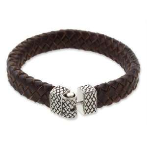  Mens sterling silver and leather bracelet, Masculine 