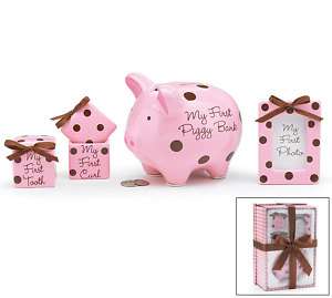 BABY GIRL MY FIRST PIGGY BANK, TOOTH GIFT SET B9711967  
