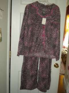 Dream Cafe pink & gray fleece pajama set pink satin trim NWT 3X  