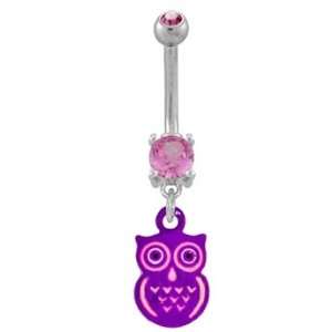 316L Implant Grade Surgical Steel Mini Pink Prong Set Navel/Belly Ring 
