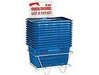   of 12 Blue Break Resistant Plastic Shopping Baskets with Metal Stand