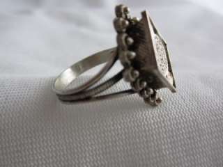 VINTAGE SILVER WIREWORK POISON RING W/ ROSETTES   MIDDLE EASTERN SIZE 