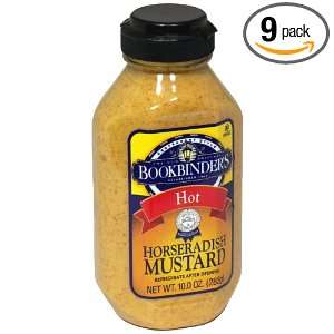 Bookbinders Mustard, Horseradish, Hot, 10   Ounce, (Pack of 9)  