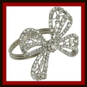  Crystal Diamond Bow Napkin Ring Rhinestones Set 4 Kitchen 