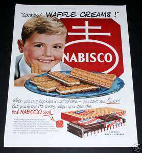 1951 OLD MAGAZINE PRINT AD, NABISCO WAFFLE CREAM COOKIES & BOY, LOOKIE 