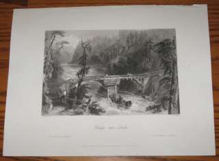 Old Wooden Bridge Near Quebec City 1842 Antique Print  