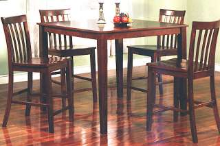 Piece Solid Wood Square Walnut Bar Table w/ 4 Side Chairs Dining Set