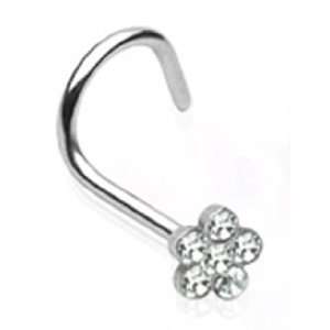  20g Surgical Steel Nose Ring Screw with Clear Gem Flower 