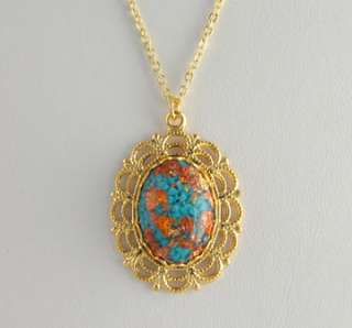 Rainbow Flake 14k Gold Plated Turquoise Necklace Jewelry  