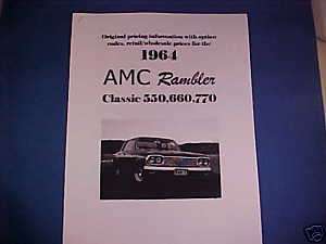 1964 AMC Rambler CLASSIC 550, 660, 770 orig prices 64  