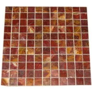 Red Onyx 1x1 Polished Mosaics Meshed on 12 X 12 Tiles for Bathroom 