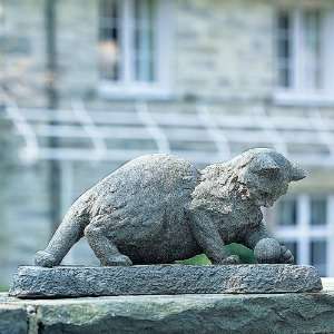  Campania Cat Chasing Ball Garden Statue, Aged Limestone 