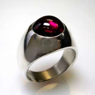   CUSTOM MENS RING, W/ A ROUND LAB GROWN RUBY IN STERLING SILVER  