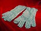   Hand Made in France ANTIQUE CROCHETED GLOVES Green & Beige Sz 5 or 6