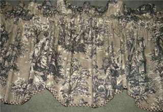 Scalloped VALANCE Curtain French Country Life Waverly Toile Black Sage 