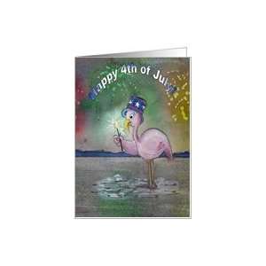 Pink Flamingo 4th of July Independence Day Paper Greeting Card Card