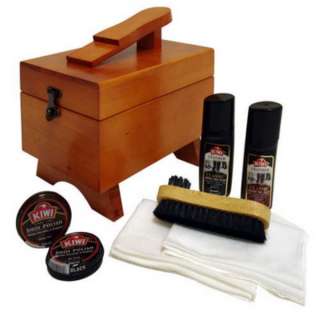 Deluxe 8 Piece Shoe Shine Valet Wooden Box Kit with Brush & Polish