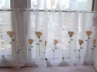   Yellow Tulip Applique Embroidery Cutwork Sheer Cafe Curtain  