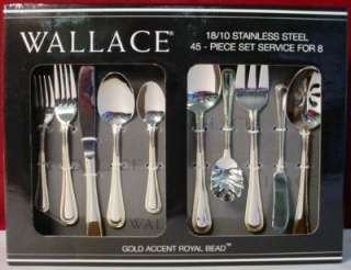 WALLACE silver GOLD ROYAL BEAD stainless 5 pc setting  