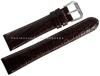 18mm Crocodile Grain Brown Leather deBeer Mens Watch Band Strap  