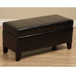 Modern Dark Brown Leather Storage Bench Chair Ottoman  