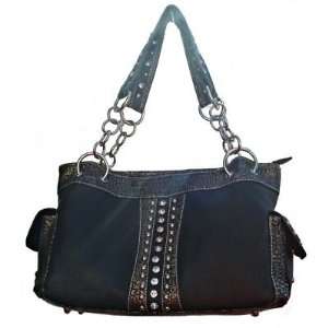 Western Rhinestone Accented Shoulder Handbag Purse with Chain Straps 