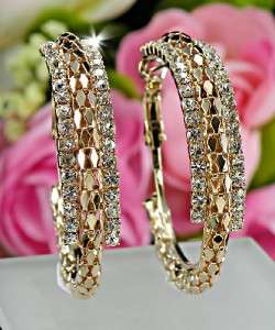 Beautiful with Clear Swarovski Crystals Gold Hoop Earrings E479  