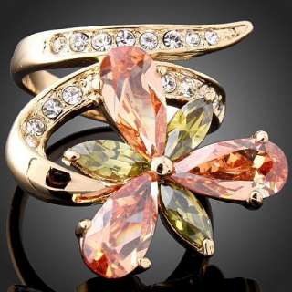 Swarovski Peridot Citrine Crystal Godl GP Fashion Rings  