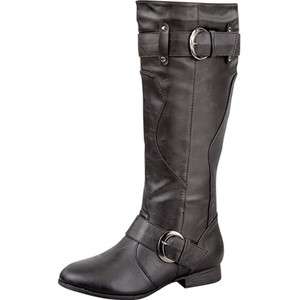 Womens Faux Leather Bukles Tall Boots Zipper Closure  