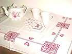Vintage Handmade Tea Cloth & Napkin Set pretty design Nordic Motif 
