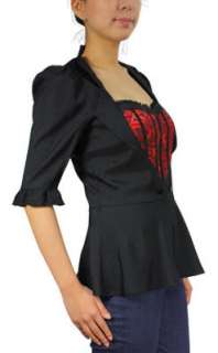 BLACK & RED GOTHIC VICTORIAN JACQUARD & SATIN BUSTIER JACKET/TOP~NWT 