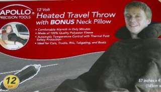 Heated 12 Volt Travel Throw Blanket With Pillow Warming  