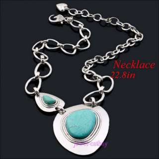 fashion tibet silver blue teardrop turquoise necklace