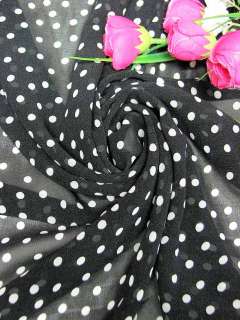 Dressmaking Retro Chiffon Polka Dots Fabric Yards Black  