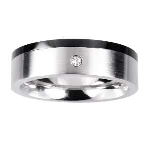  Stainless Steel with Black Plating and Diamond Accent Ring 