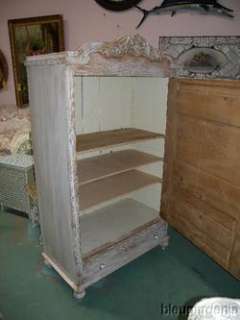 Antique French Country Armoire Shabby White Washed Pine  