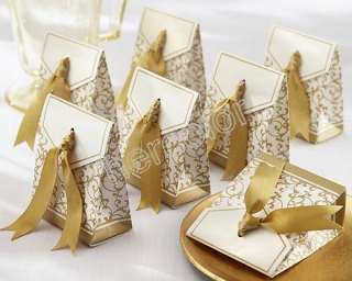 50pcs Gold Ribbon Wedding Favor Candy Boxes Gift Box  