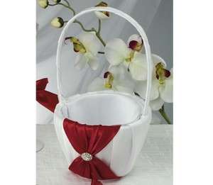   Red & White Allure Crystal Accented Wedding Flower Girl Basket  