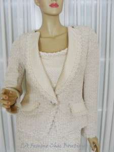 ST JOHN $3290 Sz 4/2 Winter White Tweed Knit Dress Suit, Raffia 