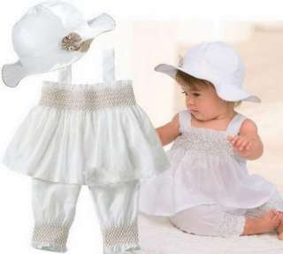  Girl Baby Ruffle Top+Pants+Hat Set 0 3Y Cotton 3 Pcs Outfit Clothes 