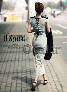 NEW Elegant Grey Women Lady Slim Long Full Length Dress Skirt Dress 
