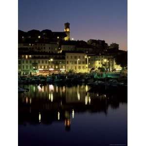 View Across Harbour to the Old Quarter of Le Suquet, at Night, Cannes 