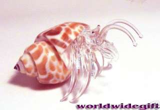 Hermit Crab Blown Art Glass Babylon Sea Shell Crystal  