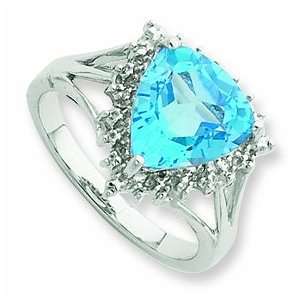   Rhodium Trillion Lt Swiss Blue Topaz & Diamond Ring, Size 8 Jewelry