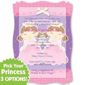 Twin Princesses   Personalized Vellum Overlay Baby Shower Invitations 