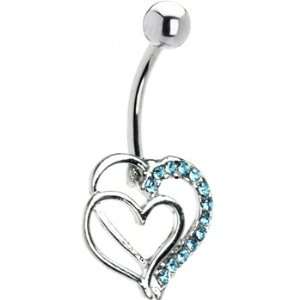  Aqua Gem Dual Hearts Belly Ring Jewelry