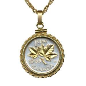   Coin Necklaces in Gold Filled Bezels   Canadian penny Maple leaf